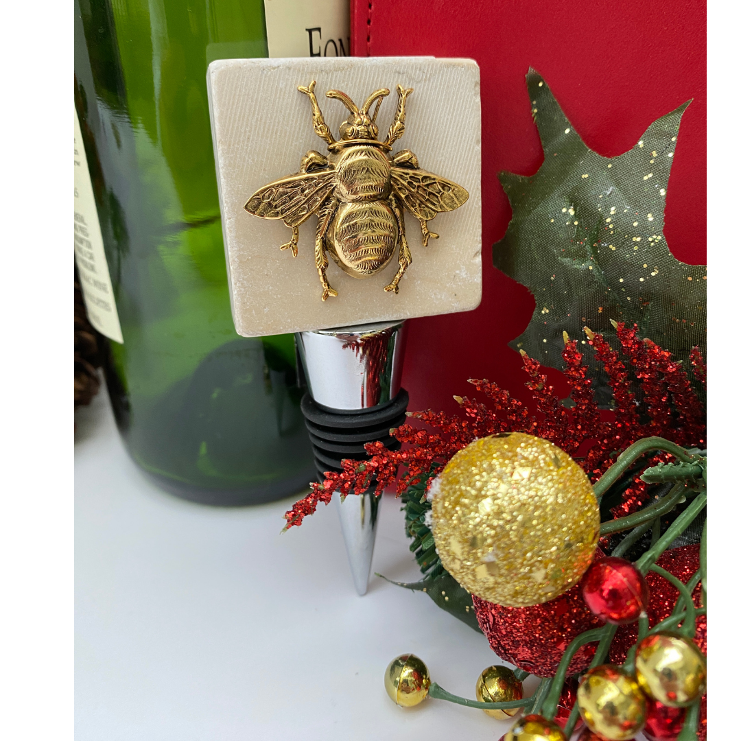 Gold Bee Marble Wine Bottle Stopper | Gift for Bee Lover