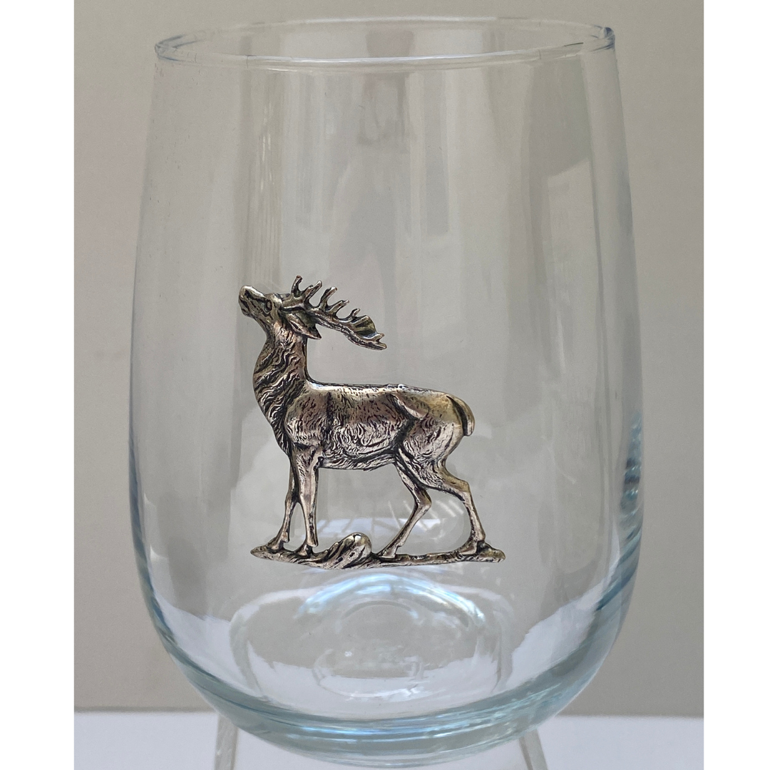 Silver Stag Deer Stemless Wine Glass
