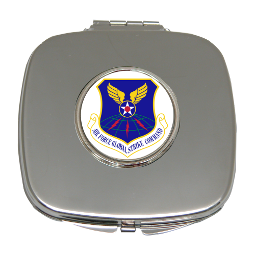 Airforce custom purse mirror with a silver plate and double magnification mirrors, presented in a shiny black box with an Airforce logo.