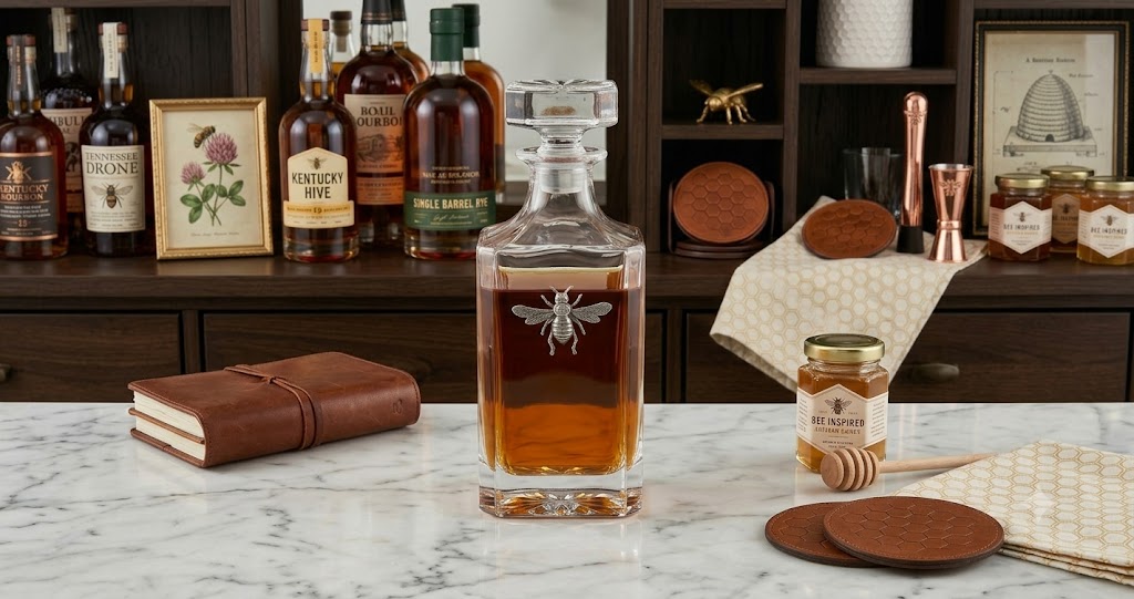 The silver bee decanter features a large silver bee medallion.   It is a great gift for a bee lover or bee keeper. 