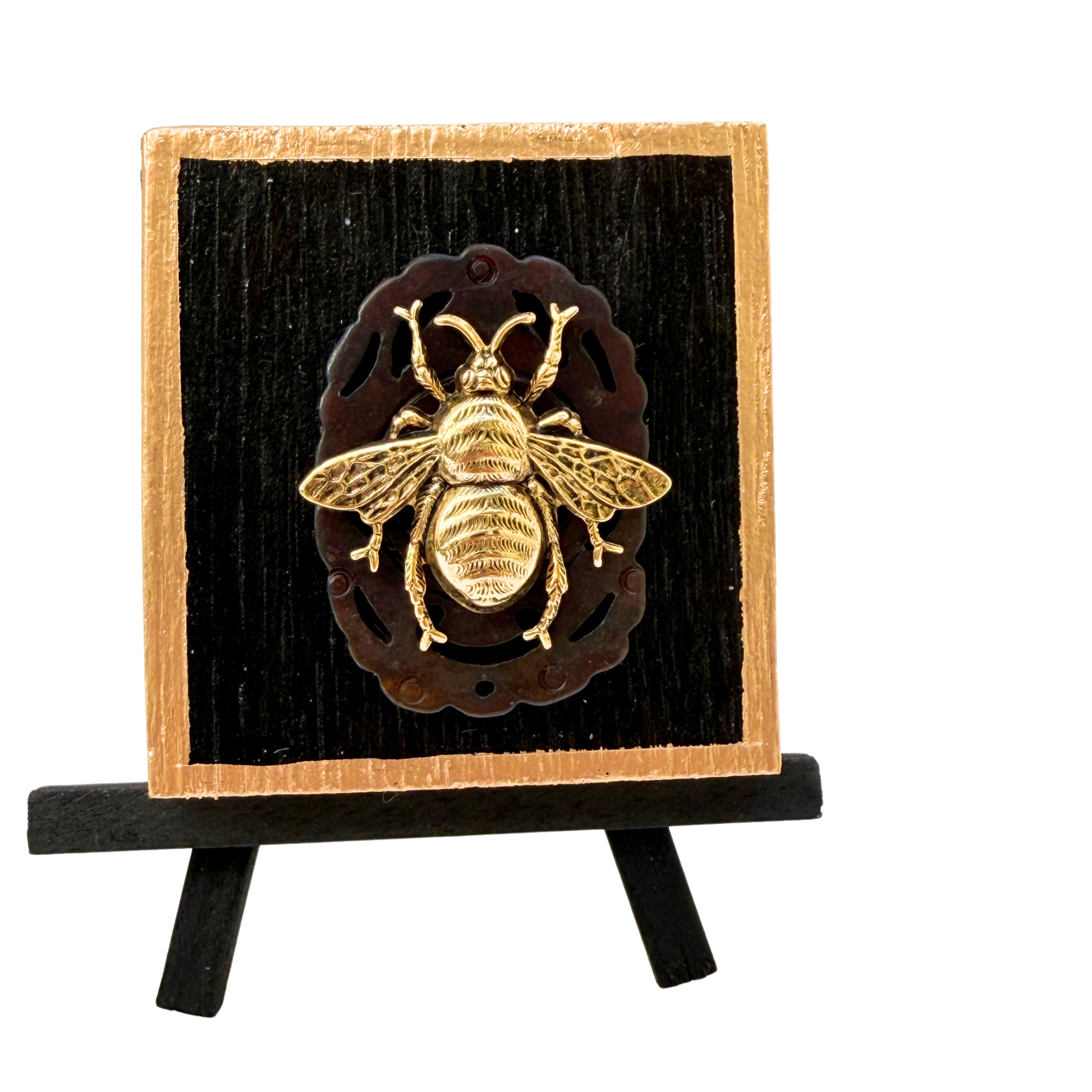 Gold Bee, Wooden Art,  Bourbon Barrel Wood, Carved Jade