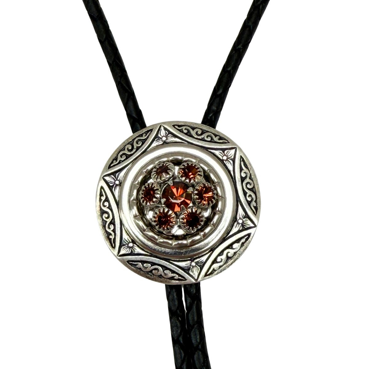 Bolo Tie Silver & Brown Crystals | Western Wedding Accessory