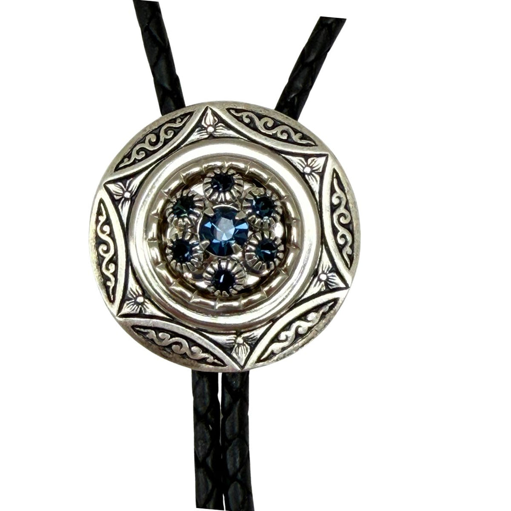 Bolo Tie Silver & Montana  Blue Crystals | Western Wedding Accessory