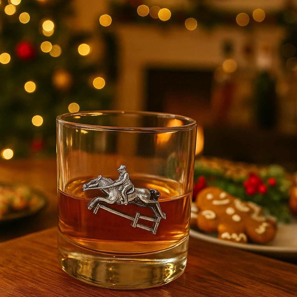 Bourbon Glass with Silver Hunter Jumper Medallion