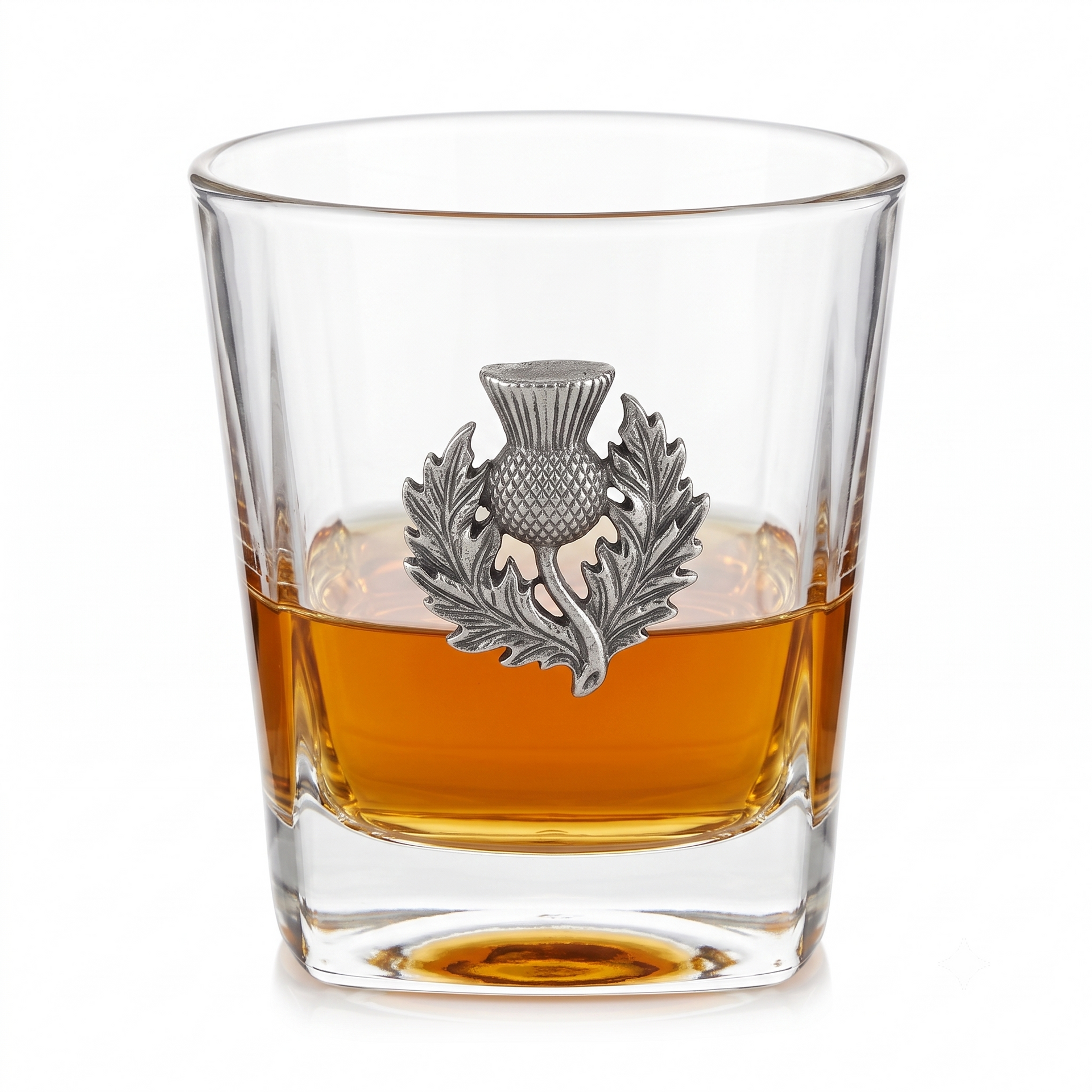 Bourbon glass with Silver Scottish Thistle Gift for lover of Scotland