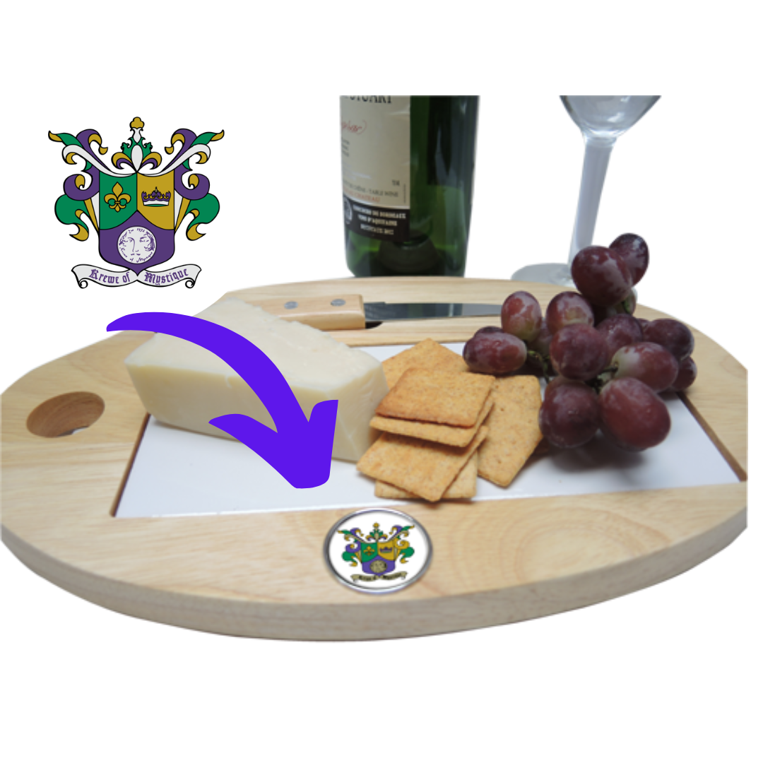 Custom Cheeseboard/Cutting Board with Mardi Gras Krewe Logo