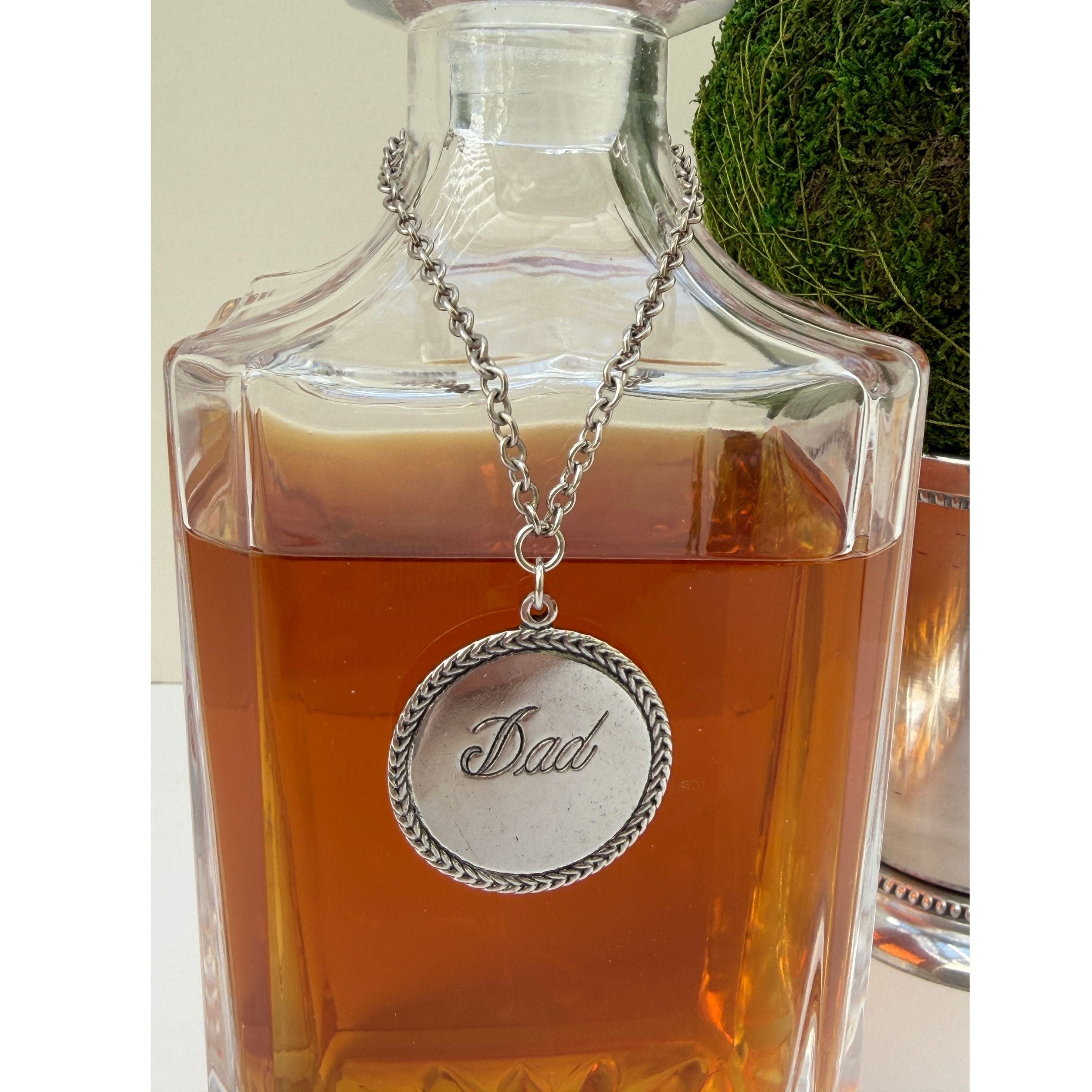 Decanter for Dad with Silver "Dad" Medallion on Silver Chain