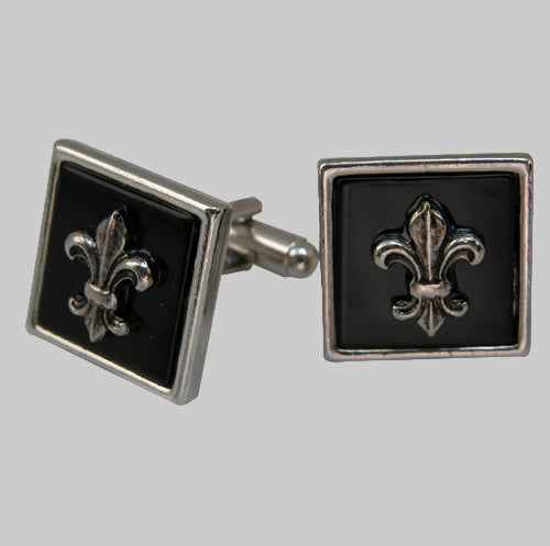Cuff Links Silver with Silver Fleur de lis
