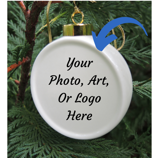 The Custom China Christmas ornament is a porcelain drum shape ornament featuring your logo or art.  Each is hand-crafted and comes in a gift box with a clear lid.  