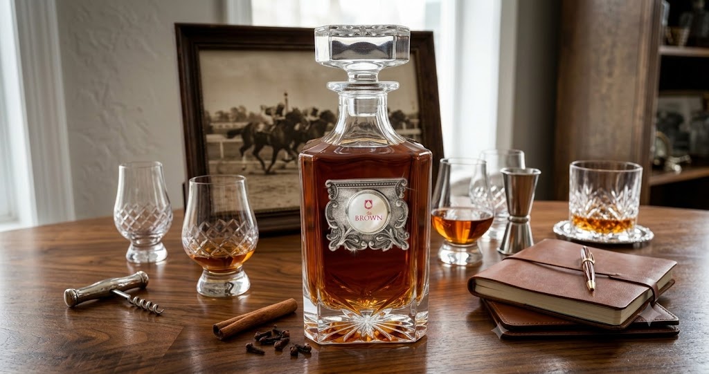 The Classic Legacy custom decanter features a large silver medallion and in the center is the unique logo of the customer.  Each is handcrafted in the USA and individually boxed.   This  is a great corporate gift, gift for a hotel, or a gift for a museum. 