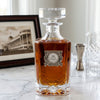 The Classic Legacy custom decanter features a large silver medallion and in the center is the unique logo of the customer.  Each is handcrafted in the USA and individually boxed.   This  is a great corporate gift, gift for a hotel, or a gift for a museum. 