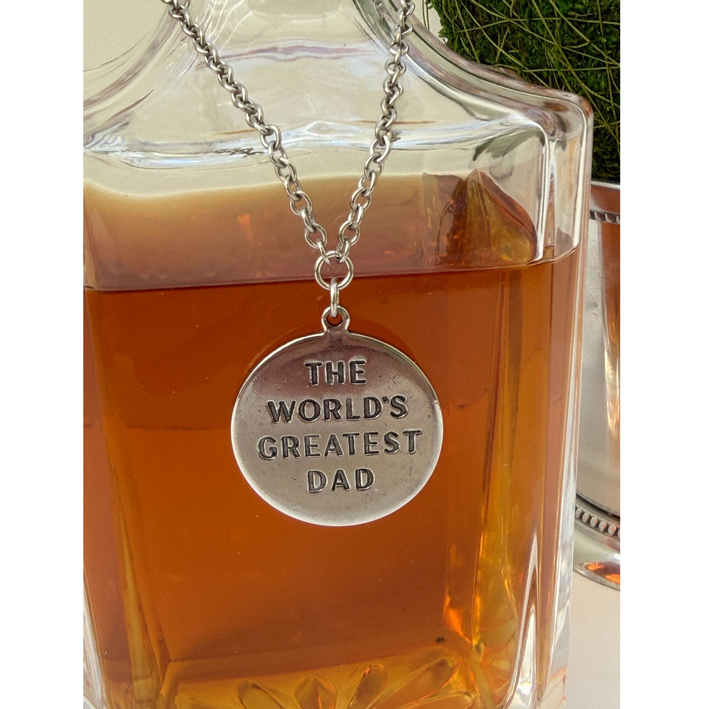 Decanter with "World's Greatest Dad" Silver Marker on Chain