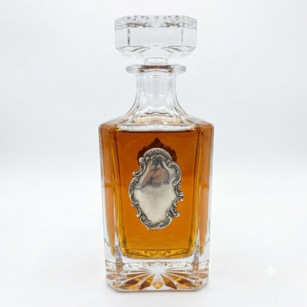 Decanter With Vintage Large  Silver  Medallion | Gift for Bourbon Lover & Antique Lover