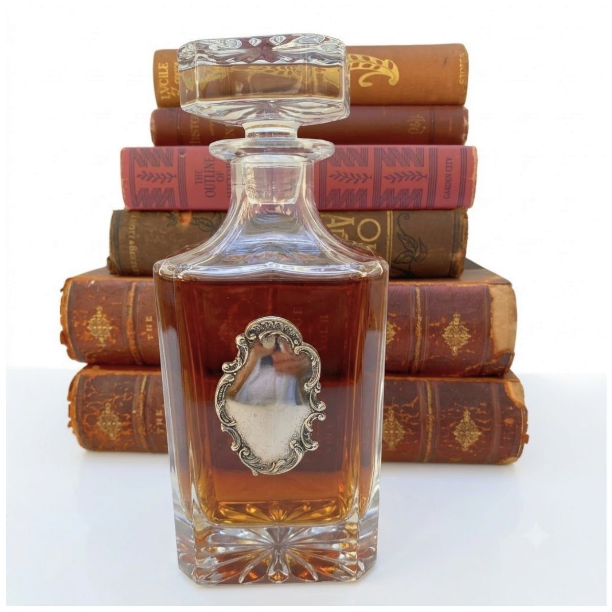 Decanter With Vintage Large  Silver  Medallion | Gift for Bourbon Lover & Antique Lover