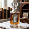 Crystal Decanter with Large Vintage art deco silver medallion.   This is a great gift for the bourbon lover and antique lover.   It is also the perfect gift to celebrate the 15th anniversary which is the crystal anniversary.