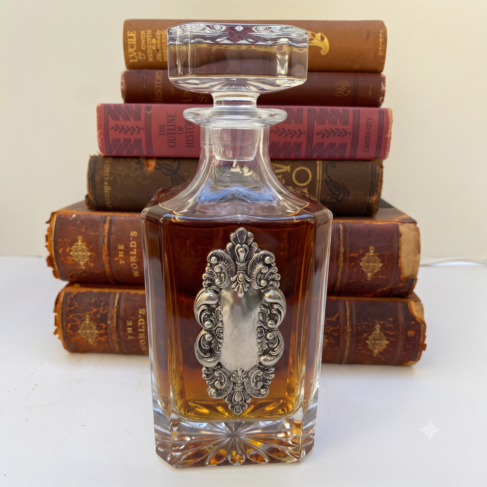 Decanter with Vintage Fancy  Silver Medallion