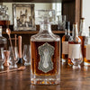Crystal Decanter with Large Vintage art deco silver medallion.   This is a great gift for the bourbon lover and antique lover.   It is also the perfect gift to celebrate the 15th anniversary which is the crystal anniversary.
