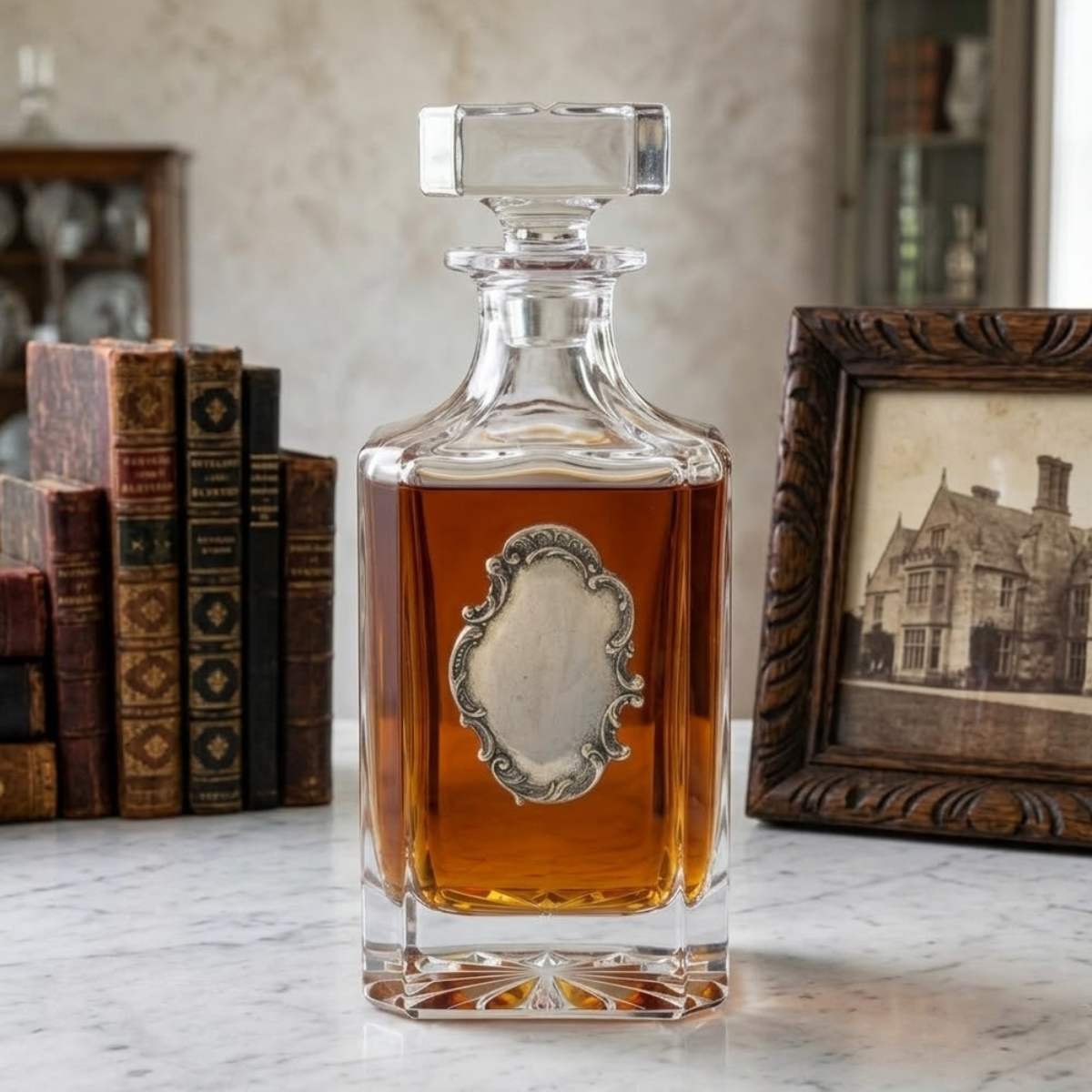 The Classic Legacy decanter with a large vintage inspired medallion is a great birthday gift, anniversary gift, or holiday gift.  Each is handcrafted in our studio.  