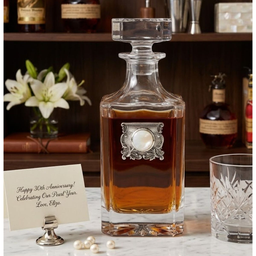 Decanter with Silver Medallion & Mother of Pearl Gift for 30th Anniversary
