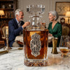 Discover our decanter with a large vintage-inspired silver medallion.   This is a great gift for an antique lover or collector of vintage finds.