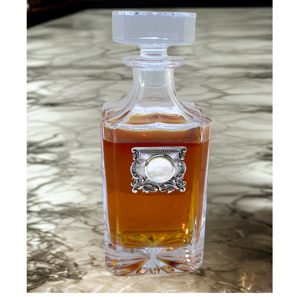 Crystal Decanter | Silver Medallion & Mother of Pearl | 30th Anniversary Gift