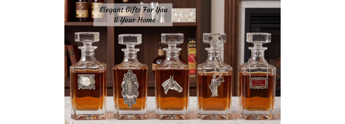 Classic Legacy decanters make elegant gifts for you and your home.  Included are the pearl, vintage medallion, horse, law, and Merry Christmas themes.