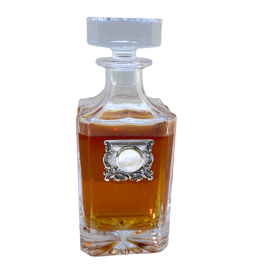 Crystal Decanter | Silver Medallion & Mother of Pearl | 30th Anniversary Gift