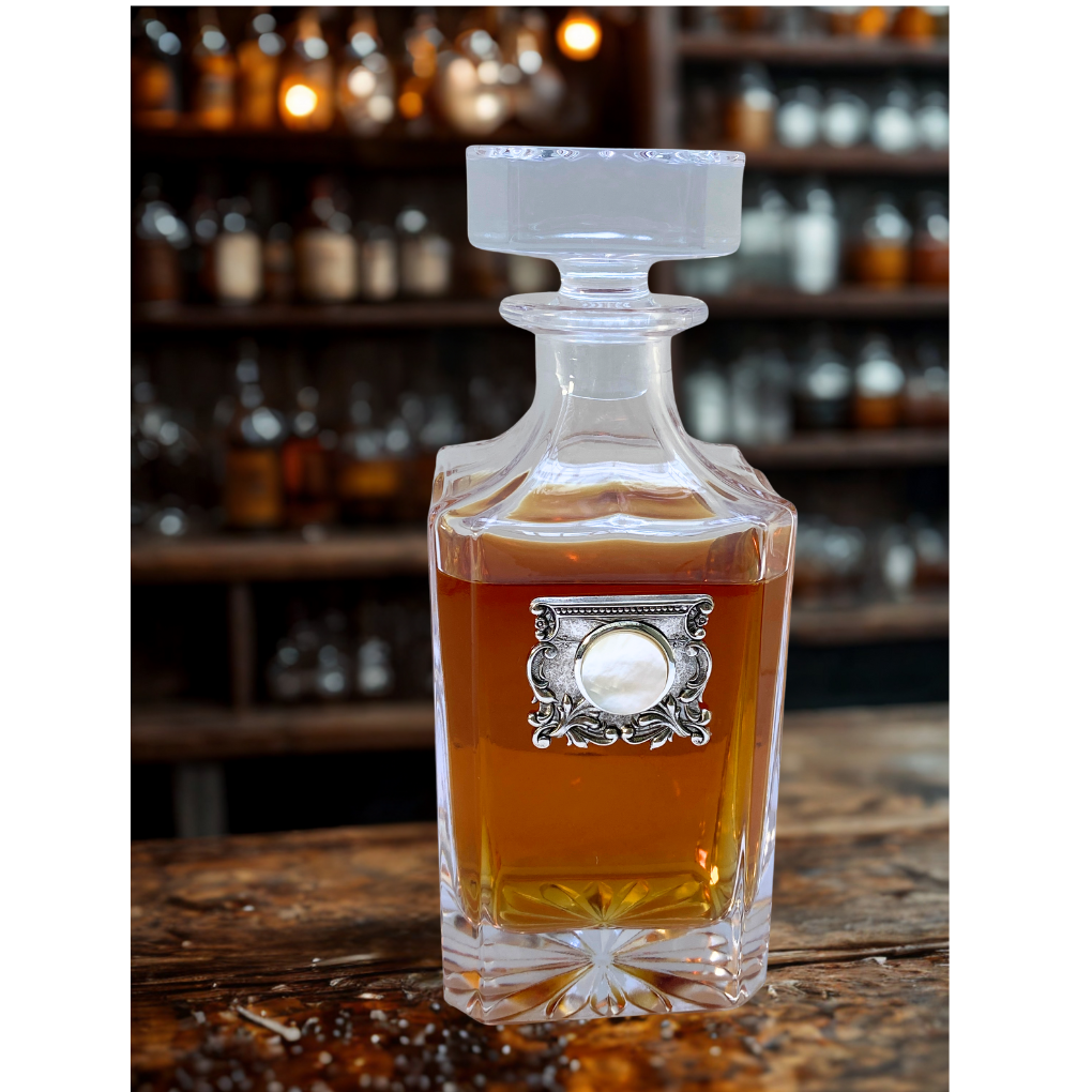 Crystal Decanter | Silver Medallion & Mother of Pearl | 30th Anniversary Gift