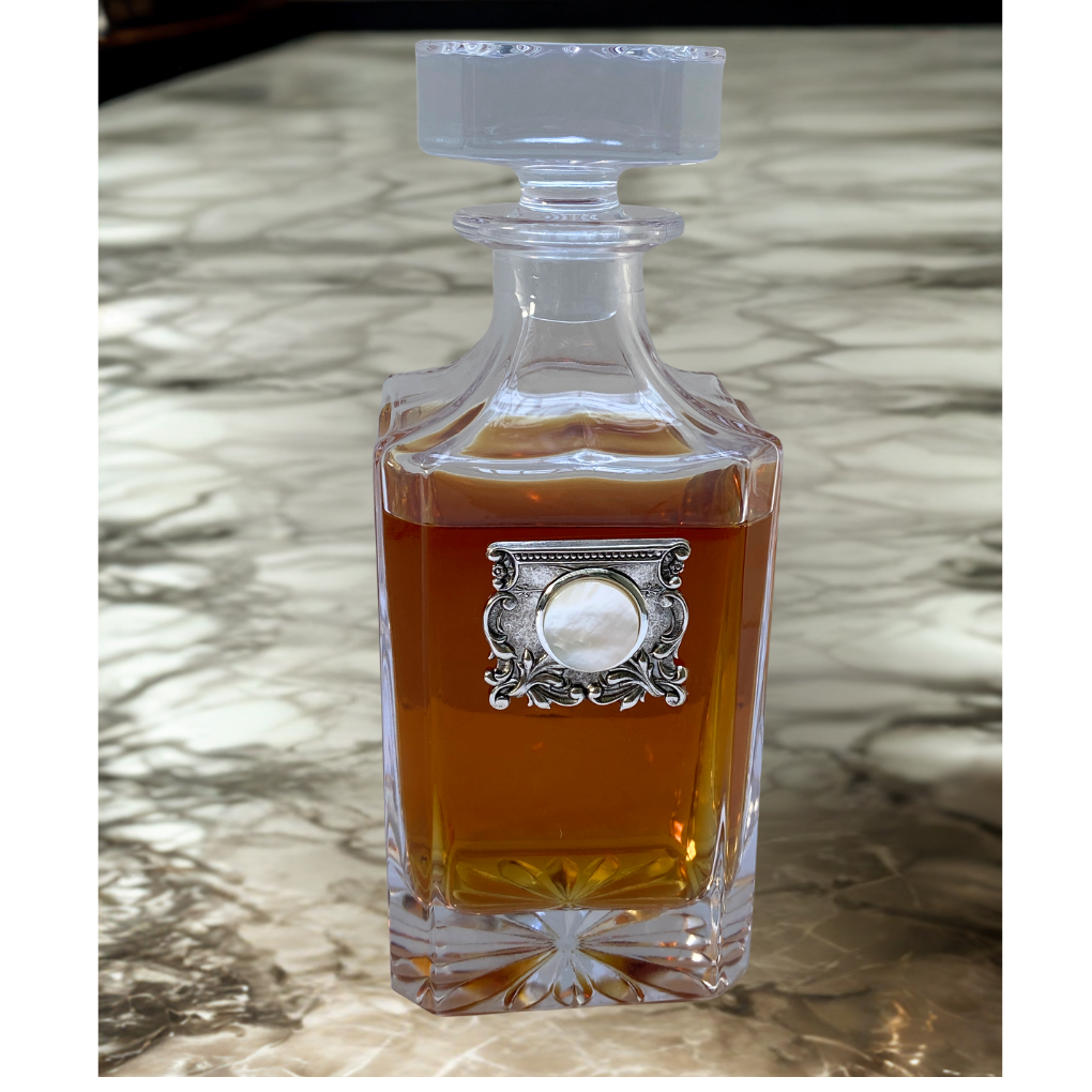 Crystal Decanter | Silver Medallion & Mother of Pearl | 30th Anniversary Gift