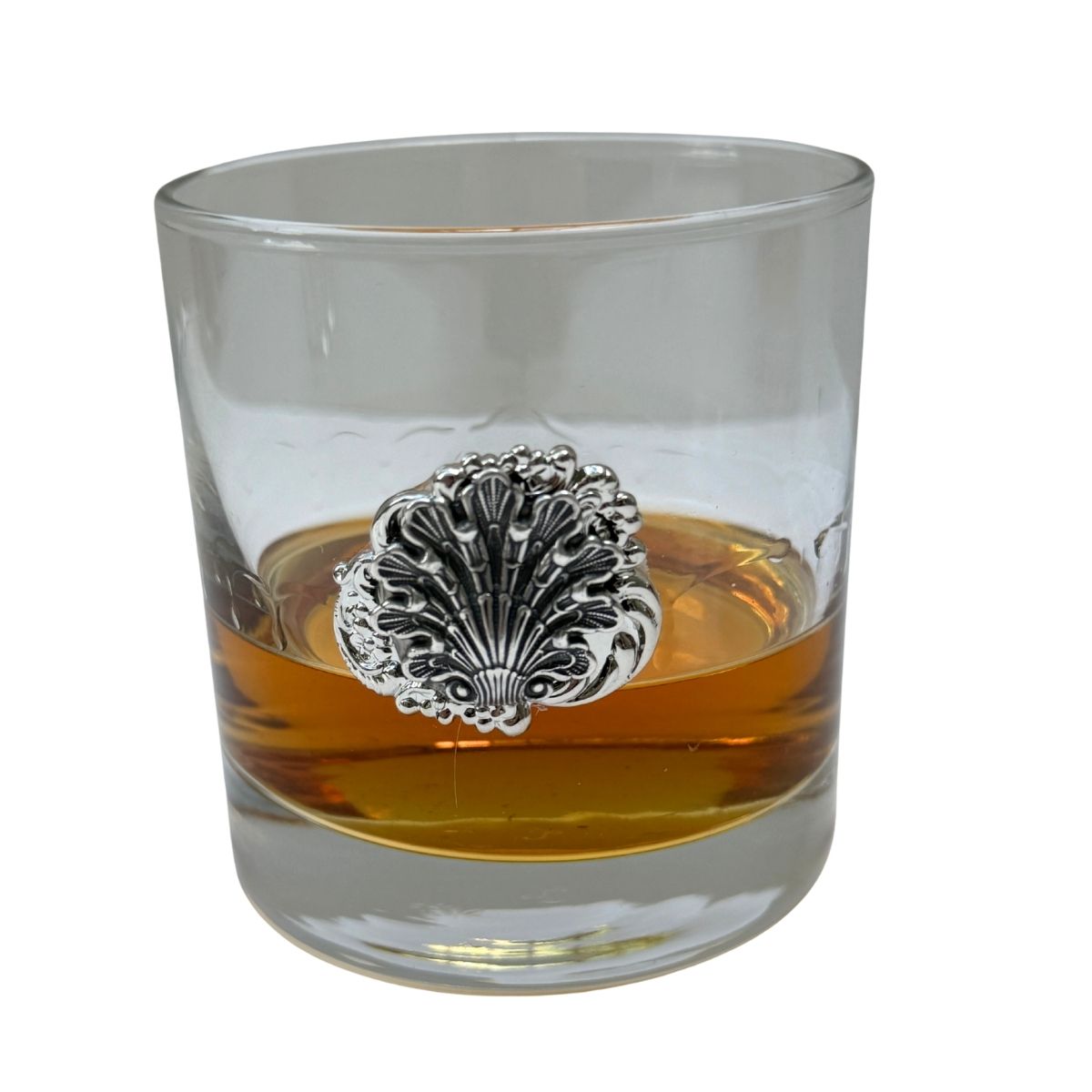 Bourbon Glass With Fancy Silver Shell  | Gift for Beach Lover