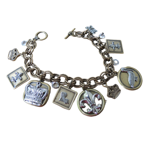 Mardi Gras Bracelet, Charms State of Louisiana theme, Fleur de Lis