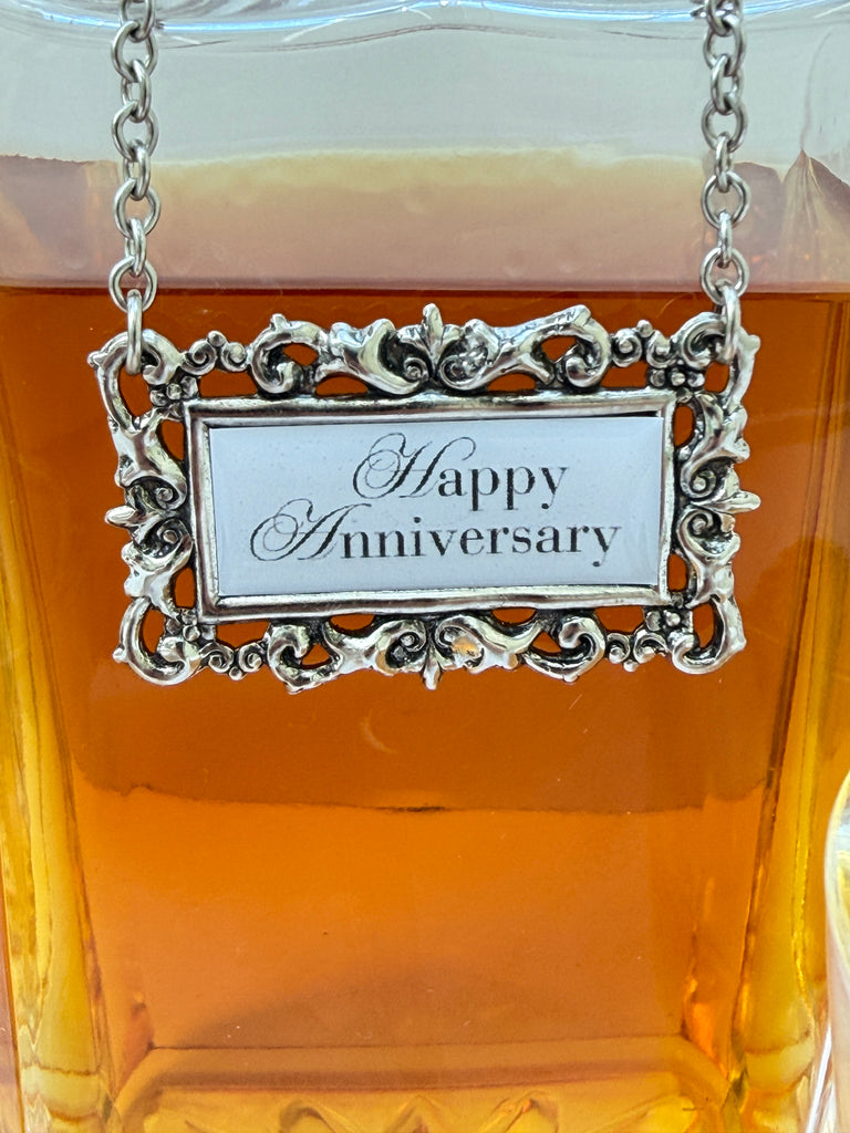 Happy Anniversary Silver Decanter Label Marker is included in this Happy Anniversary Decanter Set