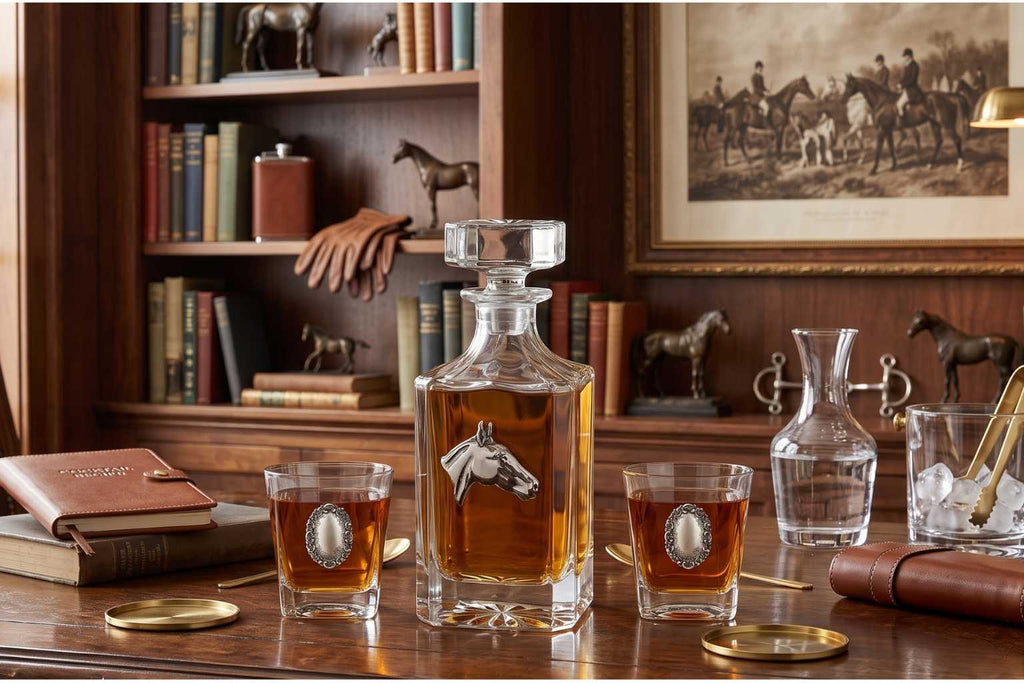 Decanter Set Silver Horse Head Medallion | Gift for horse lover & Equestrian