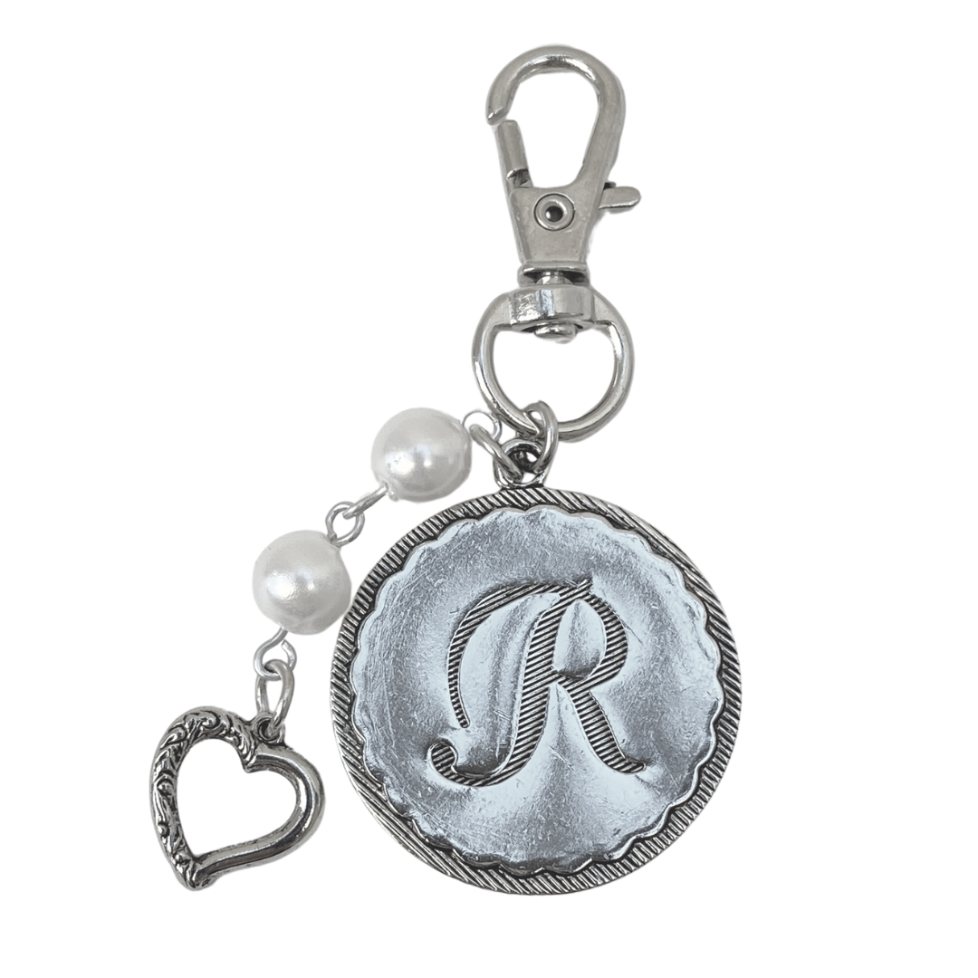 Initial Letter Purse Charm with Pearls and Heart | Made in the USA