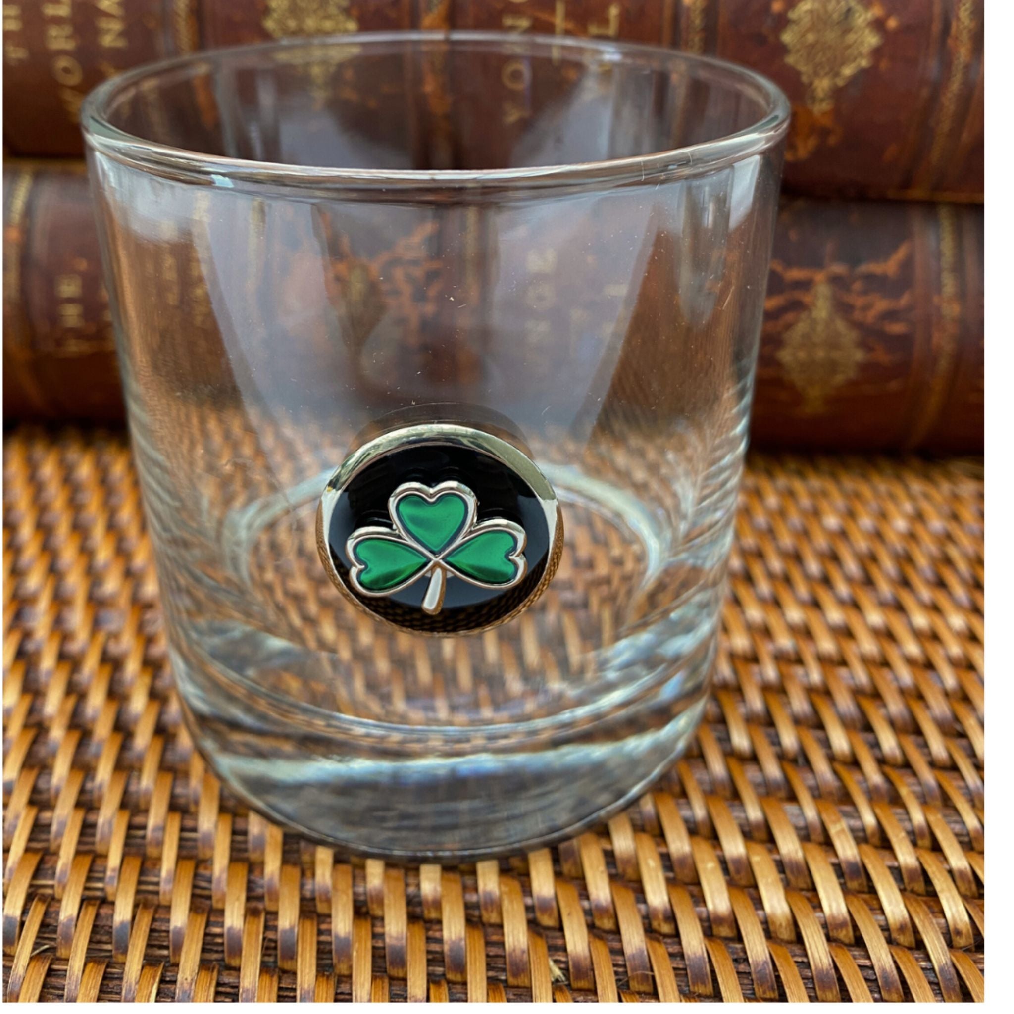 Irish Shamrock Bourbon Glass | Green on Black Enamel