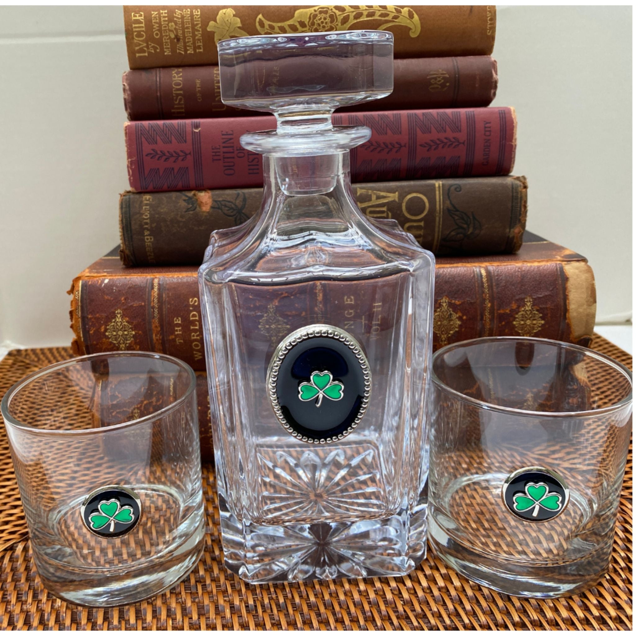 Irish Shamrock Decanter | Gift for Irish Lover | Black Enamel Center