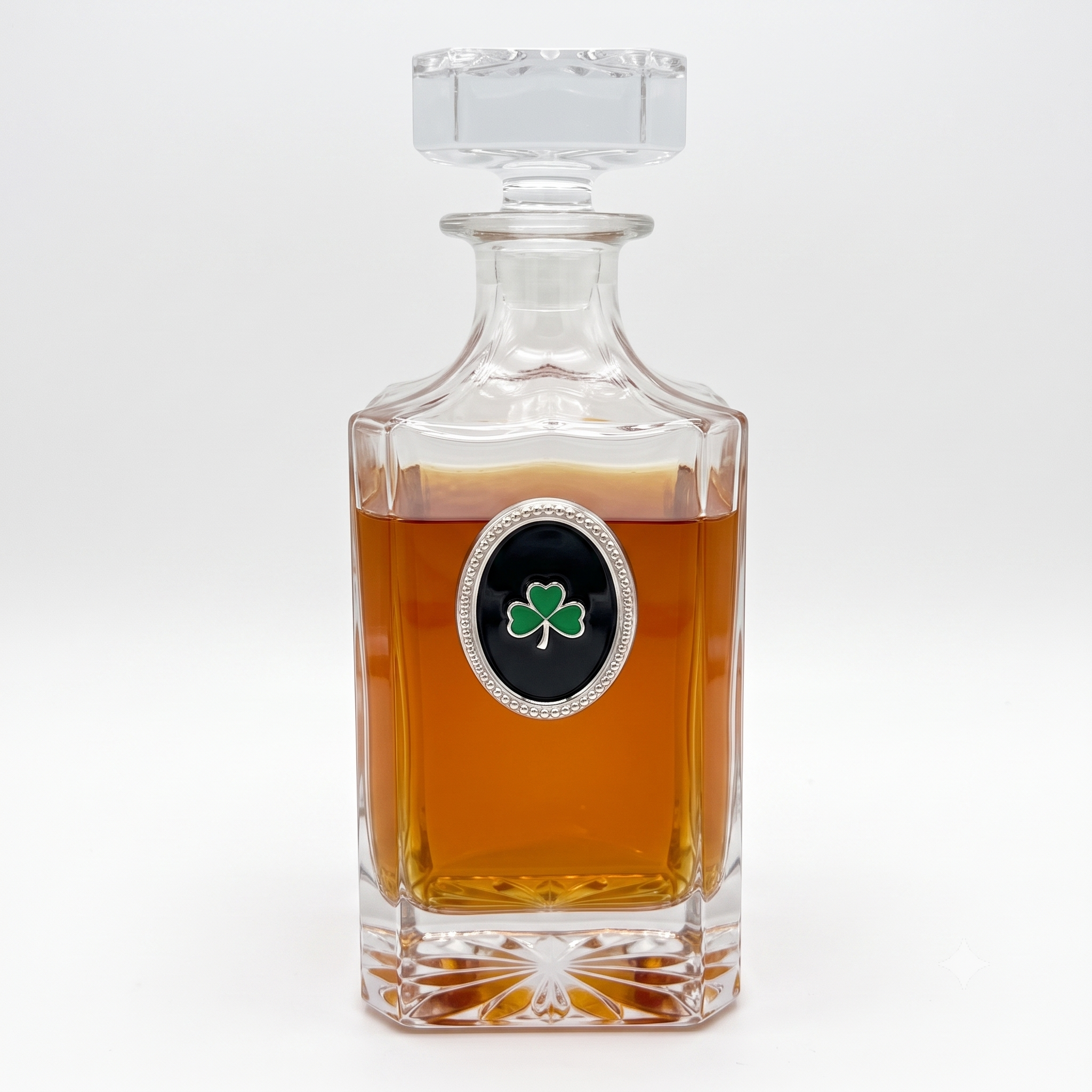 Irish Decanter with Black Oval setting and emerald green shamrock  | Gift for Lover of Ireland
