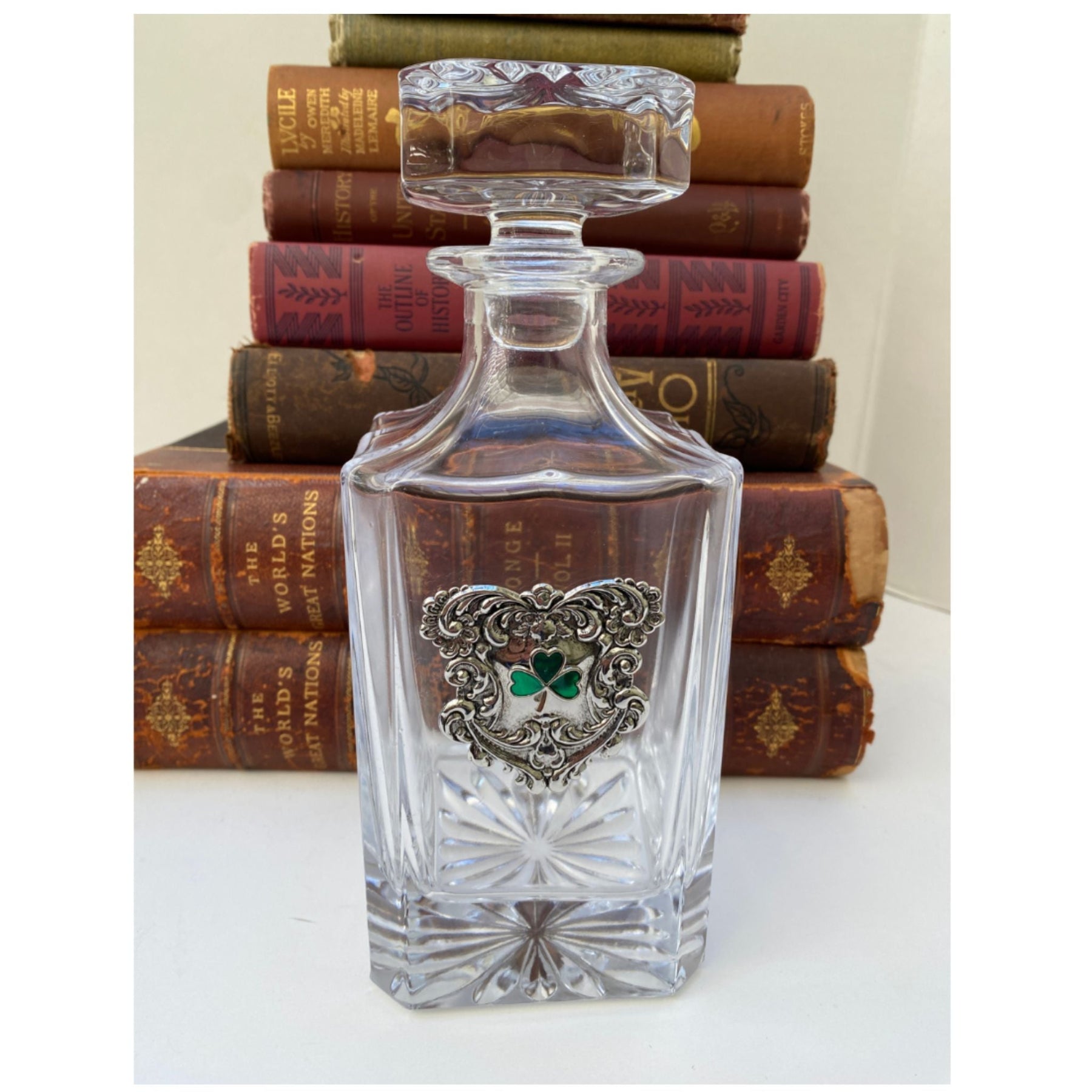Irish Decanter with Silver Medallion And Shamrock