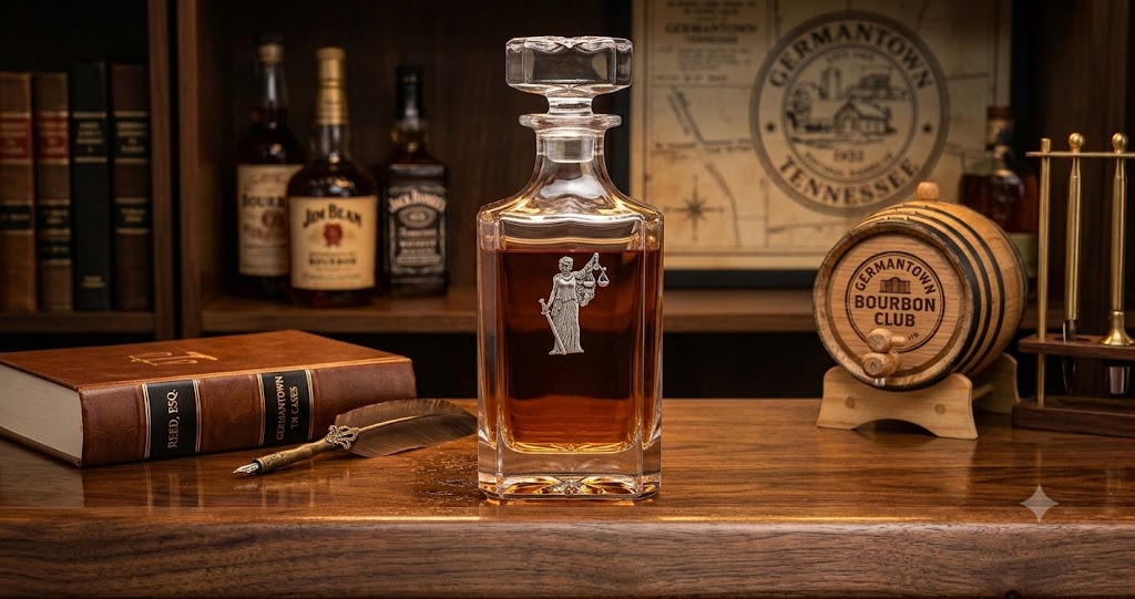 Lawyer theme decanter with large silver Lady Justice.  Great  gift for lawyer and bourbon lover.
