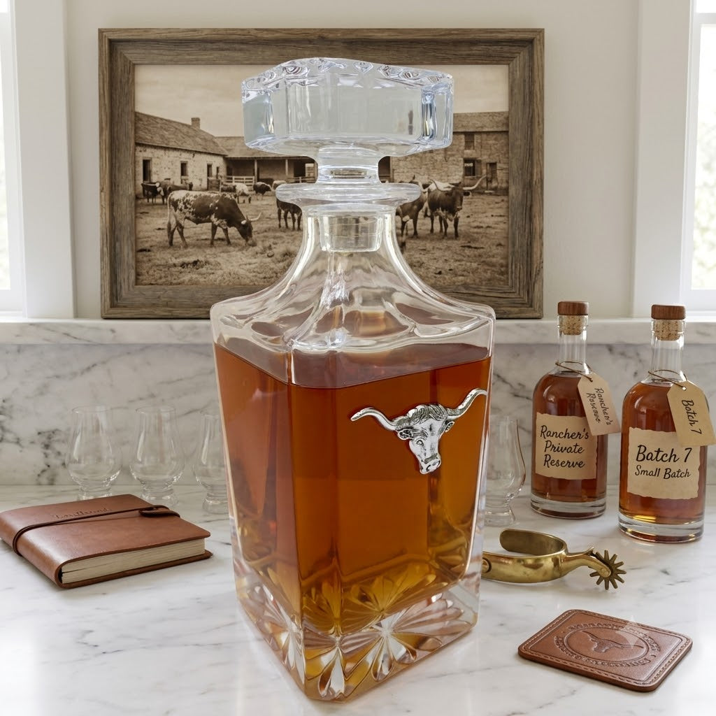 Longhorn decanter with silver longhorn.  Gift for a longhorn fand and bourbon lover.