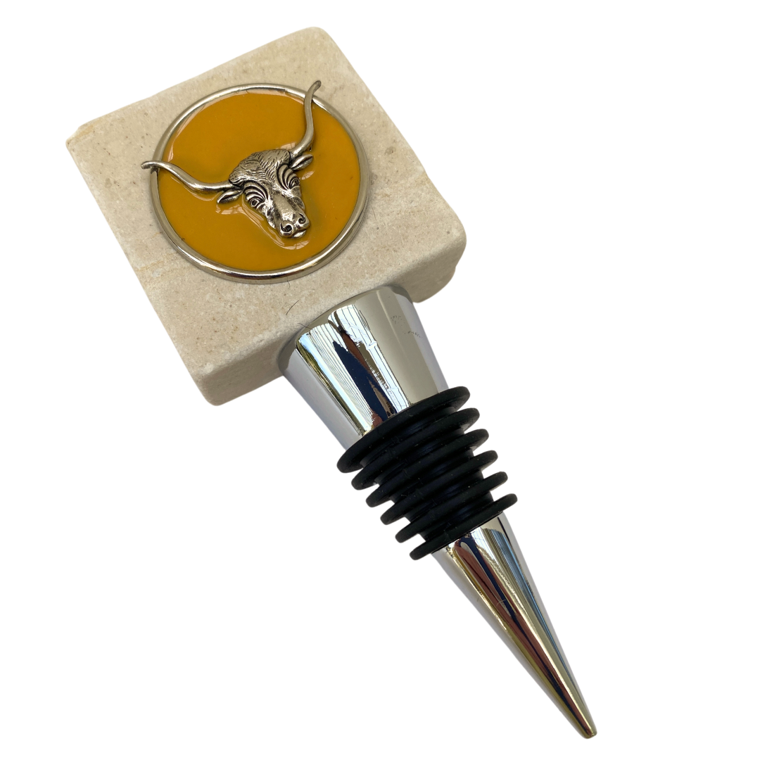 Longhorn Wine Bottle Stopper | Marble with Silver Longhorn | Gift for Longhorn Fan