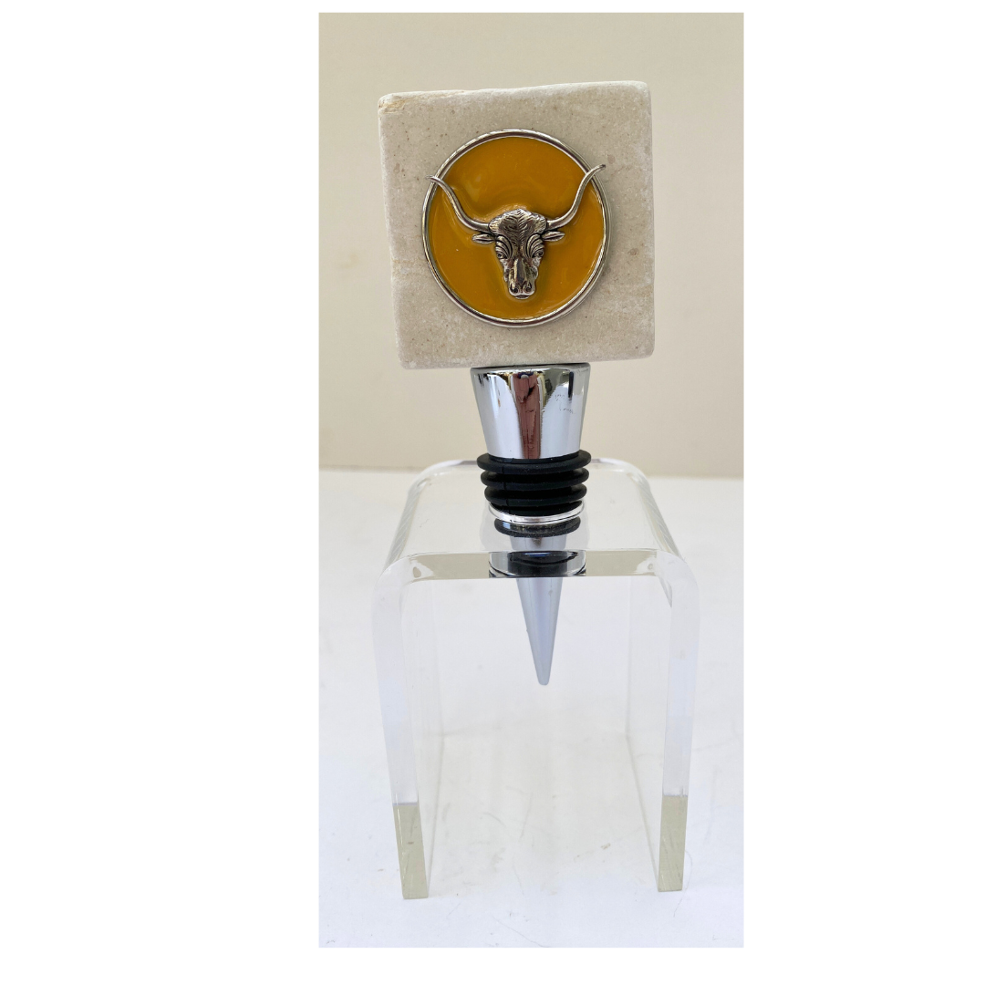 Longhorn Wine Bottle Stopper | Marble with Silver Longhorn | Gift for Longhorn Fan