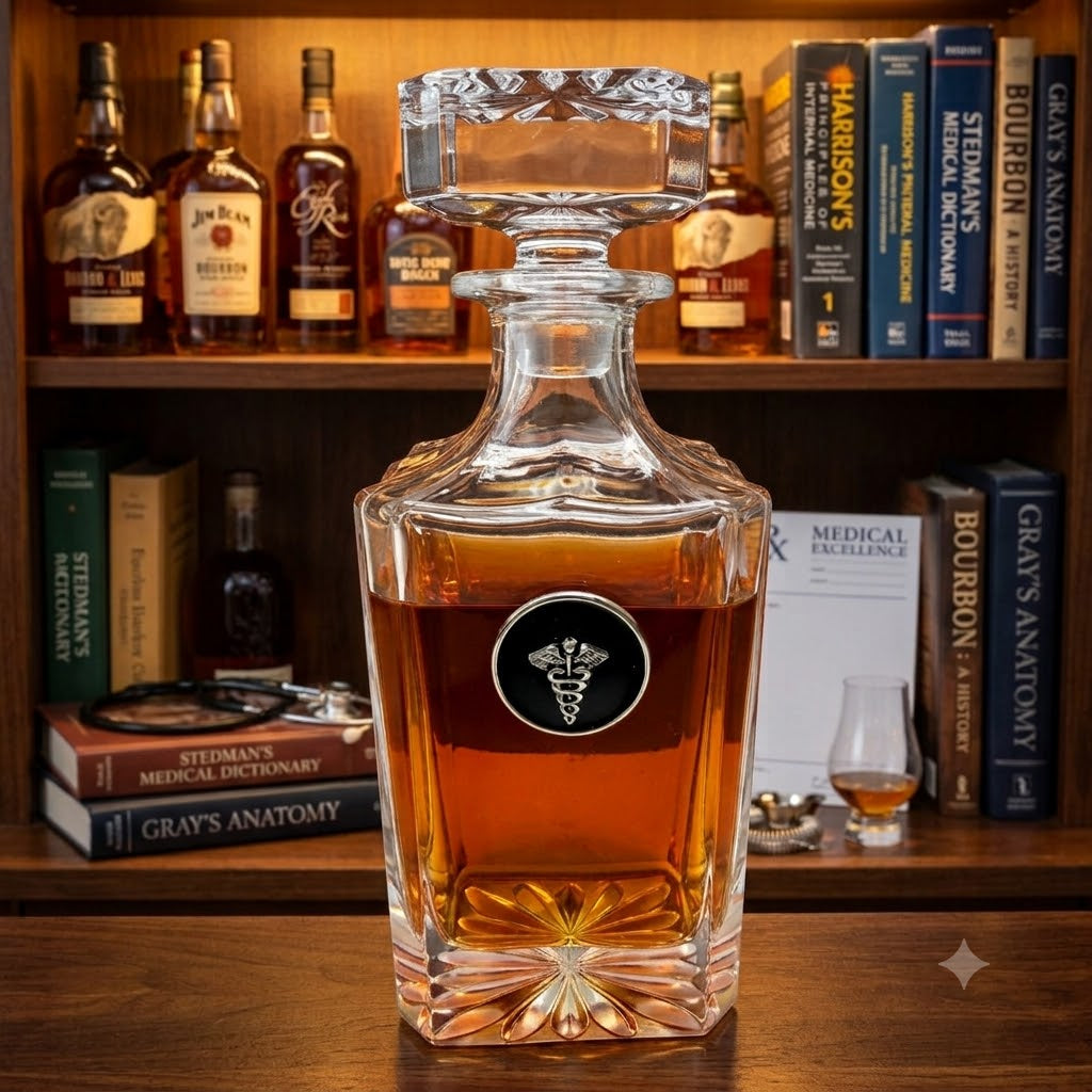 Medical theme decanter.  Great gift for doctor or medical professional who also is a bourbon lover.