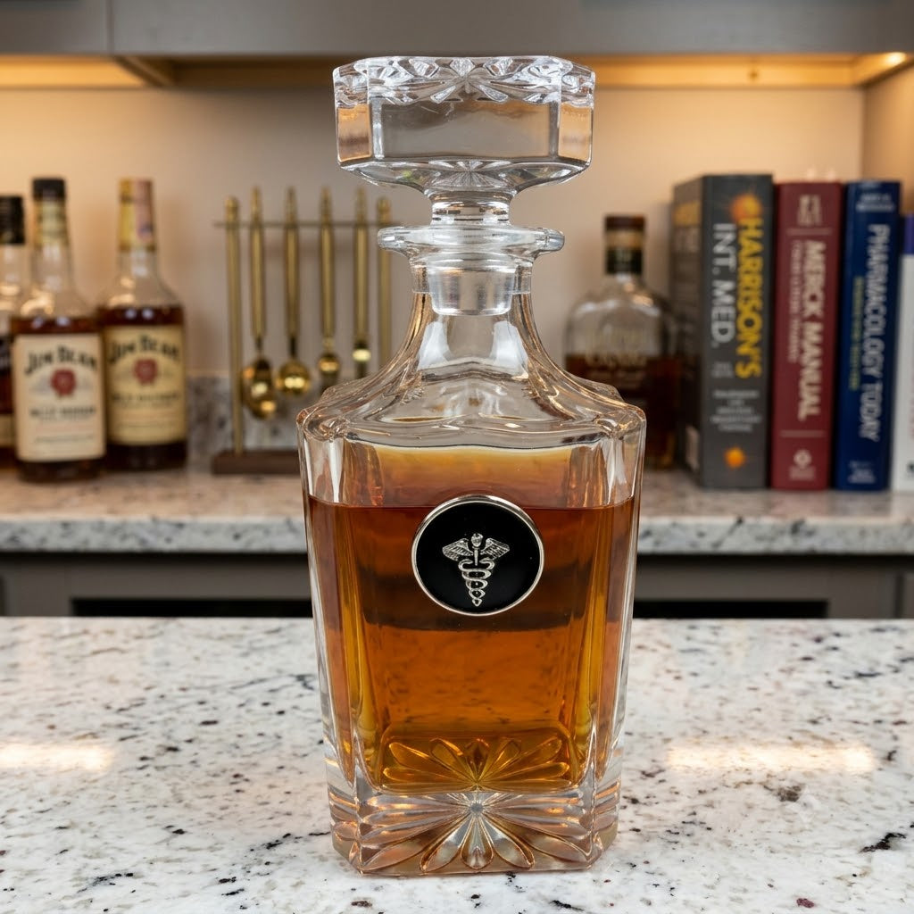 Medical theme decanter.  Great gift for doctor or medical professional who also is a bourbon lover.