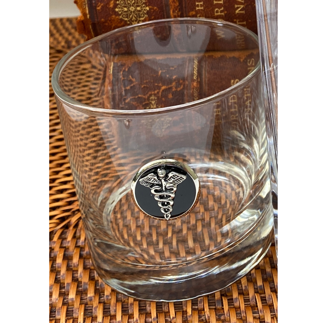 Medical Theme Bourbon Glass with Caduceus | Gift for Medical School Grad