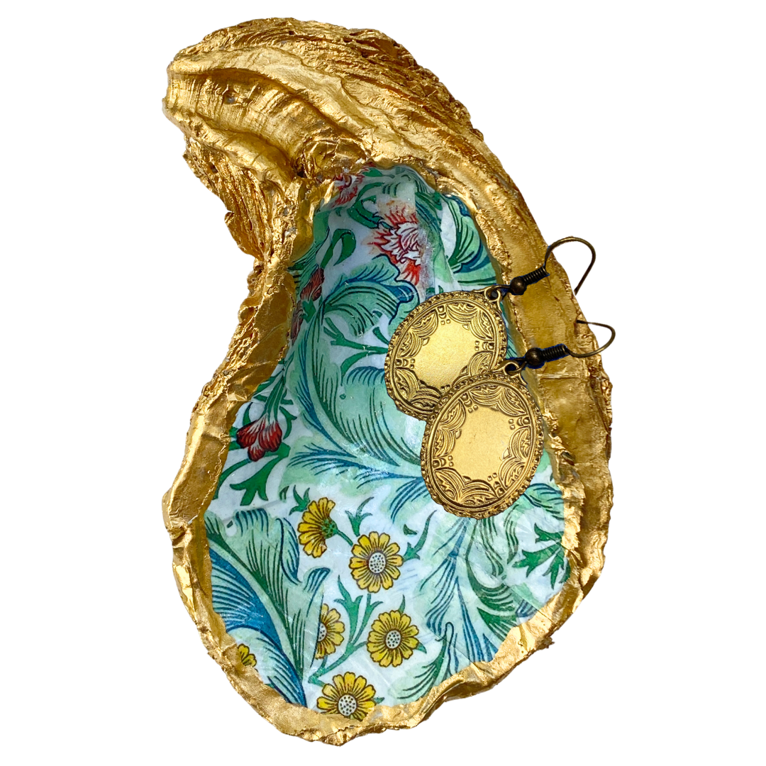 Mother's Day Gift | Oyster Shell Art & Gold Earrings