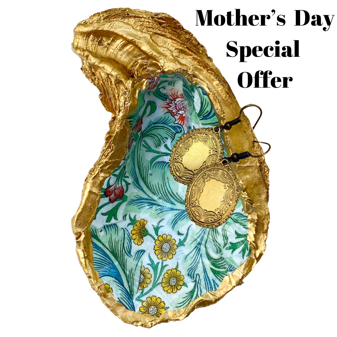 Mother's Day Gift | Oyster Shell Art & Gold Earrings