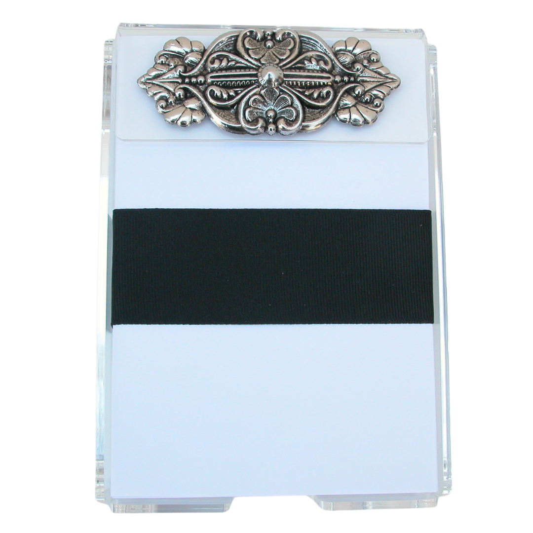 Notepad with Large  Art Deco Vintage Silver Medallion