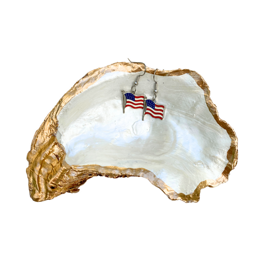 Pearl & Gold Oyster Shell Art | Plus USA Flag earrings