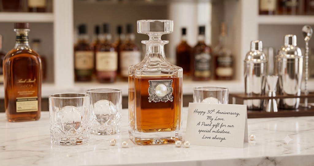 Pearl Decanter with Silver is a great gift for the 30th wedding anniversary.